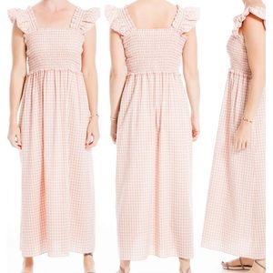 Max Studio Flutter Sleeve Smock Gingham Maxi Dress